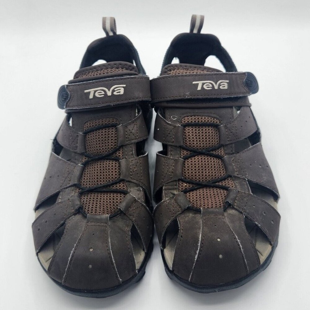 Teva Mens Size 8 Forebay Hook And Loop Brown Fisherman Sandals - Picture 2 of 9